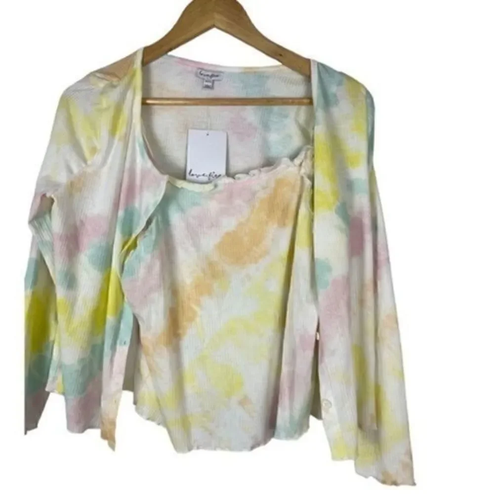 Nordstrom Love, Fire Girls Cardigan & Tank Set Tie Dye Rainbow Stripe XL NWT